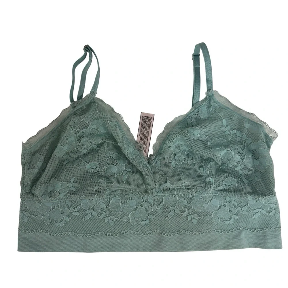 Victoria's‎ Secret M Medium Bralette Bra Light Blue Floral Lace Sheer Mesh Sexy